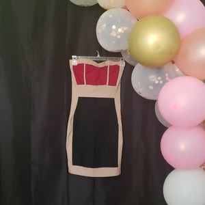 Top 10 brand black/red/tan strapless dress | small